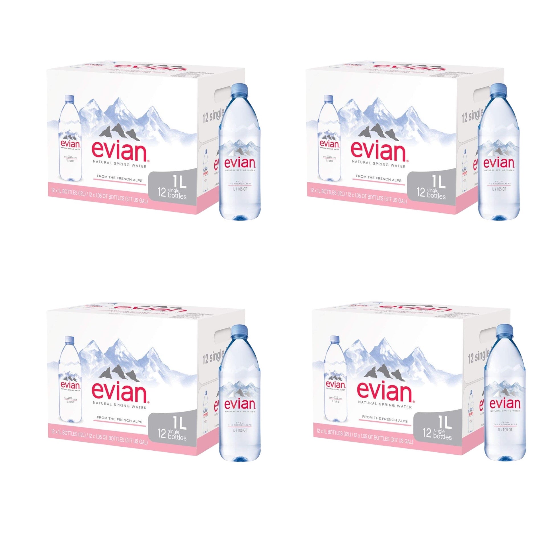 Evian Natural Spring Bottled Water (1L., 12 pk.) TOTAL 48 BOTTLES – Water  JAX