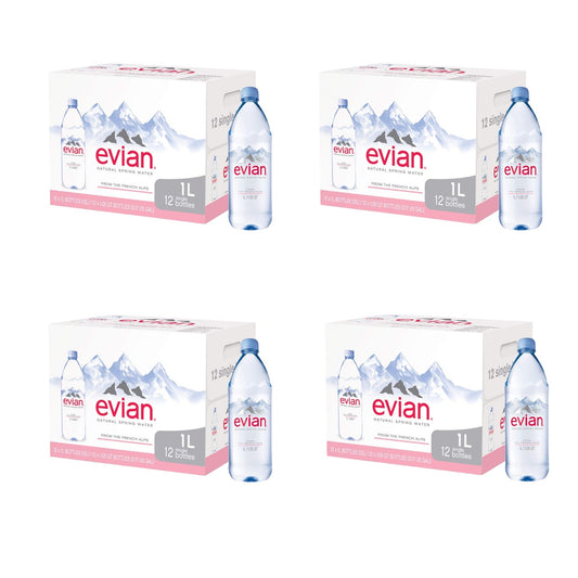 Evian Natural Spring Bottled Water (1L., 12 pk.) TOTAL 48 BOTTLES